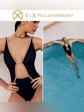 VIX Paul Hermanny Firenze Lily Kara One Piece Black Cutout Swimsuit L NWT $278